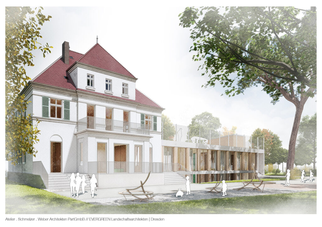 Ansichten Entwurfsplanunge BRK Kindervilla Bayreuth - straßenseitig - Atelier . Schmelzer . Weber Architekten PartGmbB // EVERGREEN Landschaftsarchitekten | Dresden